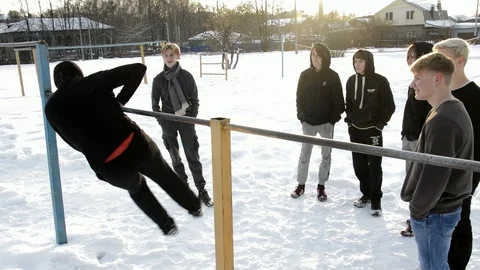 Teens is engaged in discipline gimbar Stock Footage 129854886