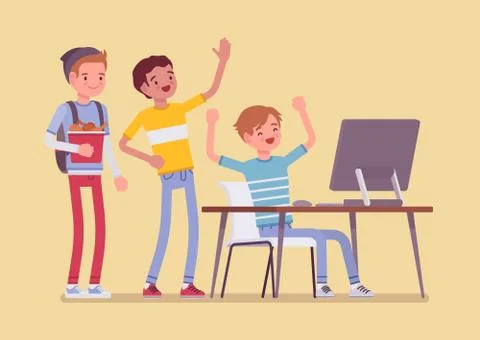 Teens fun at computer Stock Illustration