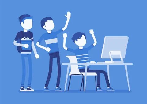 Teens fun at computer Stock Illustration