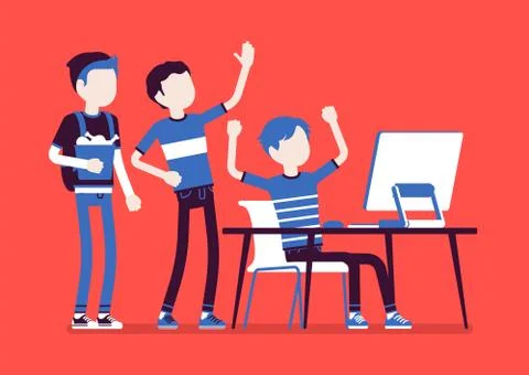 Teens fun at computer Stock Illustration