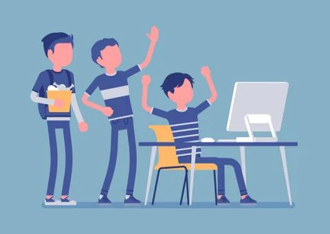 Teens fun at computer Stock Illustration