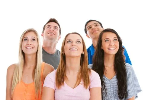 Teens: group of teens all looking up Stock Photos