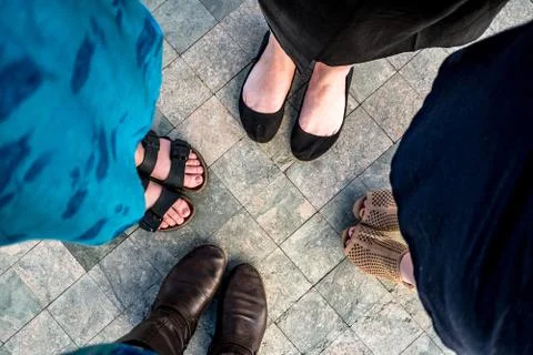 Teens looking down at feet Stock Photos