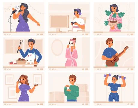 Teens online streaming on screen. Young blogger review on cosmetics and phone Illustration