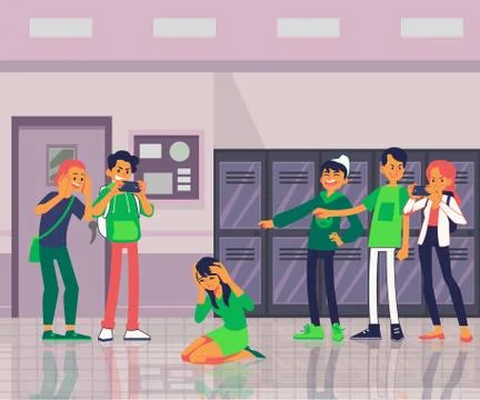 Teens or schoolboys offends a classmate flat vector illustration isolated on Illustrazione stock