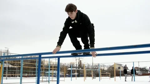 Teens performs trick Stock Footage 130420703