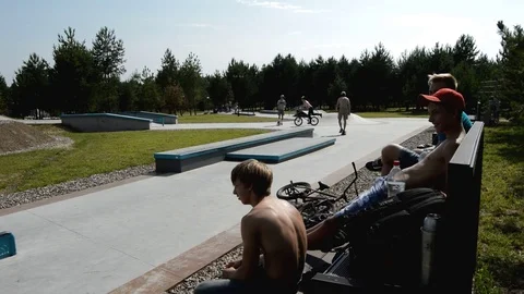 Teens resting in the skatepark Stock Footage 101692042