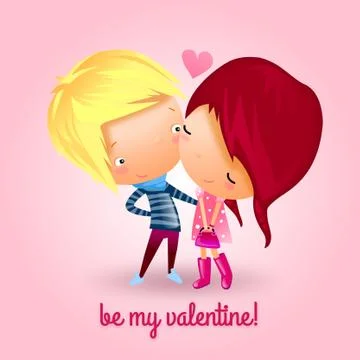 Teens Share First Love on Valentine's Day Stock Illustration