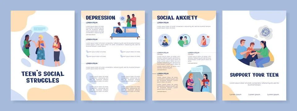 Teens social struggles flat vector brochure template Stockillustratie