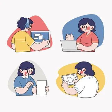 Teens work together digital graphic Stockillustratie