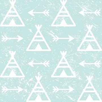 Teepee and arrows seamless vector pattern, Aztec style Stock Illustration