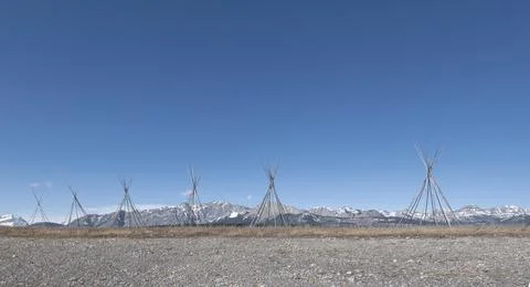 Teepee Frames on the Stoney Indian Reserve Stock Photos