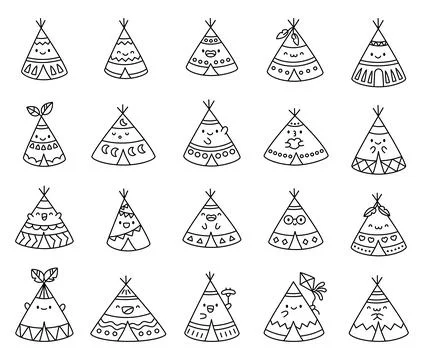 Teepee kawaii character set Stock Illustration