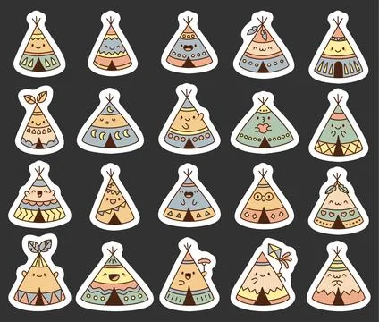 Teepee kawaii character set Stock Illustration