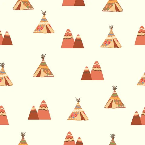 Teepee pattern. Wigwam native american summer tent illustration. Indian backg Stock Illustration