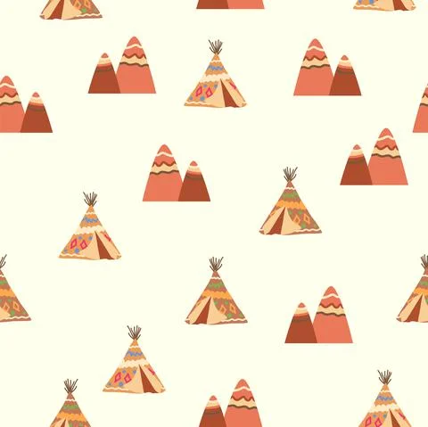 Teepee pattern. Wigwam native american summer tent illustration. Indian backg Illustrazione stock