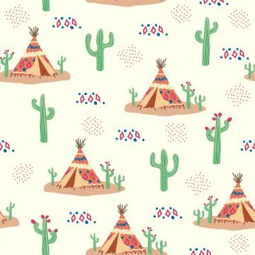 Teepee pattern. Wigwam native american summer tent illustration. Indian backg Illustrazione stock