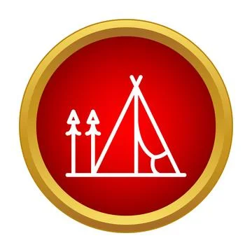 Teepee tent and pine trees camping icon Stock Illustration