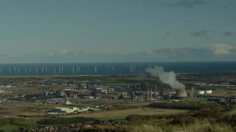 Teesside Top Shot Looking Out Over Towards Wilton &amp; North East Coast. 库存影片 136535154