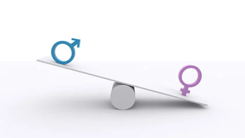 Teeter Scale Gender Equality Balance in a 3D animation Stock Footage 252077420