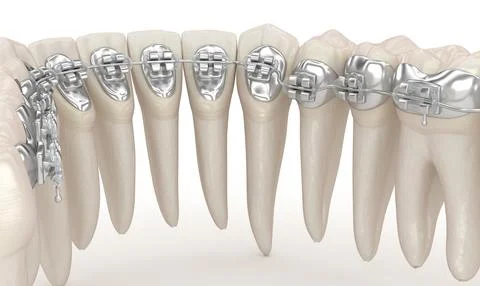 Teeth and Clear braces. 3D illustration concept Stock Illustration