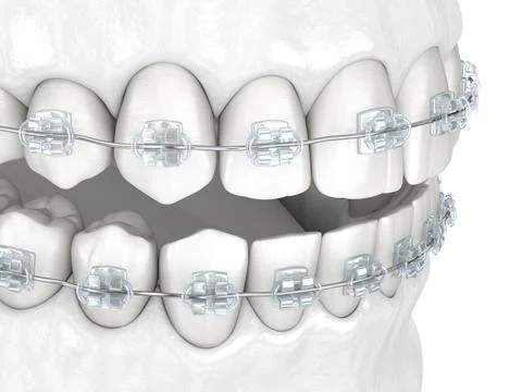 Teeth and Clear braces. Medically accurate dental 3D illustration, white styl Stock Illustration
