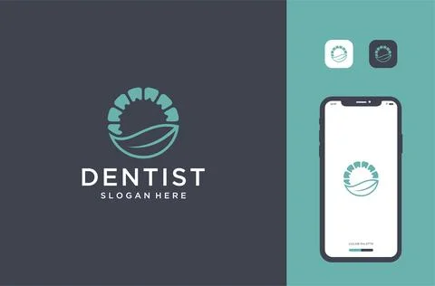 Teeth and leaf logo design for best dental clinic Stock Illustration
