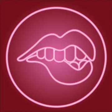 Teeth bite the lower lip, in the neon circle Stock Illustration