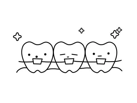 Teeth with braces cute illustration Stock Illustration