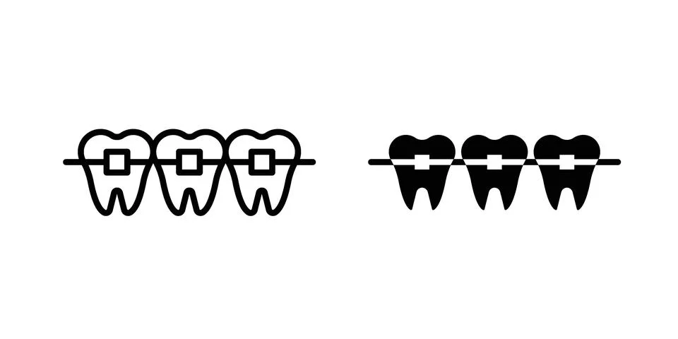 Teeth with braces icon bundle for website design projects Stock Illustration