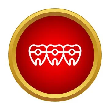 Teeth with braces icon on red button Stock Illustration