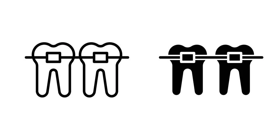 Teeth with braces icon vector concepts, line and silhouette style Stock Illustration