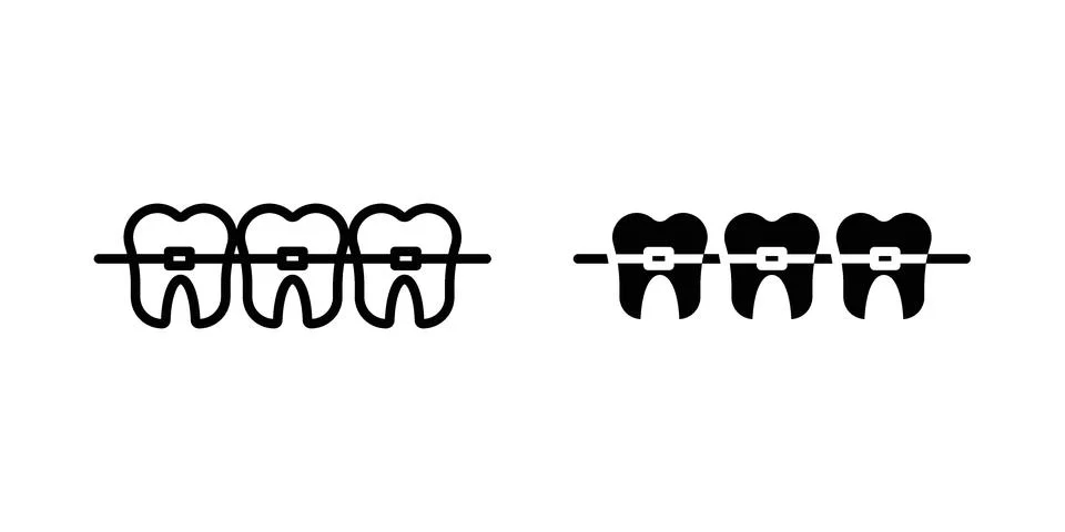 Teeth with braces icon vectors. Illustrations in black Stock Illustration