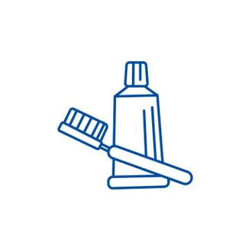 Teeth brush, toothpaste line icon concept. Teeth brush, toothpaste flat vector Stock Illustration