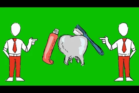 Teeth Brushing Toothbrush - Hand-Drawn Animation - men pointing red Stock Footage 98500605