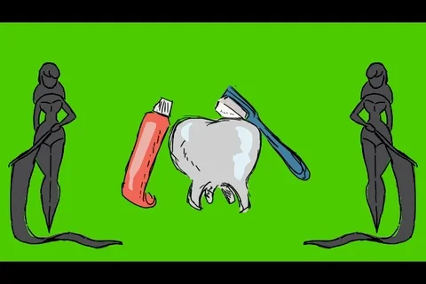 Teeth Brushing Toothbrush - Hand-Drawn Animation - women flags black Stock Footage 98501732