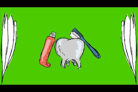 Teeth Brushing Toothbrush - Hand-Drawn Animation - leaves white Stock Footage 98502620
