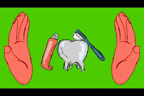 Teeth Brushing Toothbrush - Hand-Drawn Animation - hands red Stock Footage 98502938