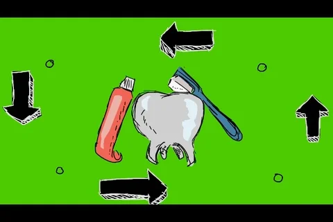Teeth Brushing Toothbrush - Hand-Drawn Animation - four arrows black Stock Footage 98506731
