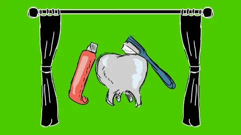 Teeth Brushing Toothbrush - Hand-Drawn Animation - curtains black Stock Footage 98561949