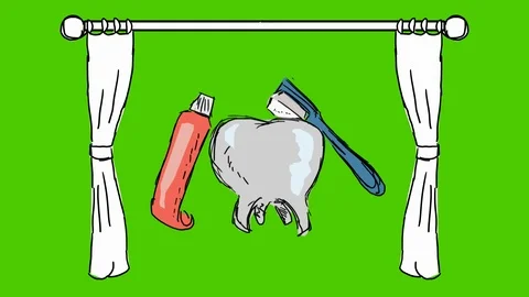 Teeth Brushing Toothbrush - Hand-Drawn Animation - curtains white Stock Footage 98561957