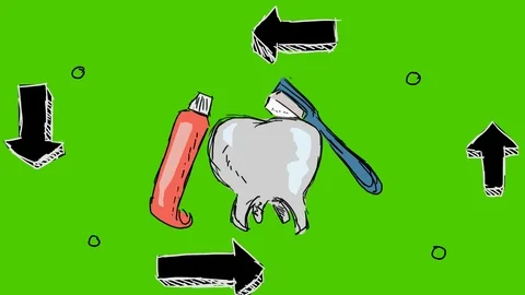 Teeth Brushing Toothbrush - Hand-Drawn Animation - four arrows black Stock Footage 98562006