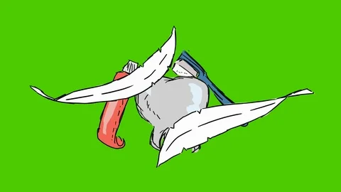 Teeth Brushing Toothbrush - Hand-Drawn Animation - feather white Stock Footage 98562015