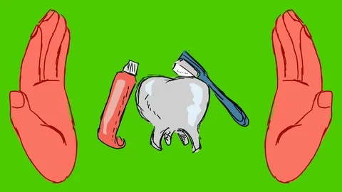 Teeth Brushing Toothbrush - Hand-Drawn Animation - hands red Stock Footage 98562034