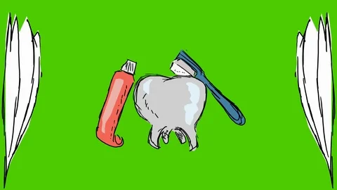 Teeth Brushing Toothbrush - Hand-Drawn Animation - leaves white Stock Footage 98562091