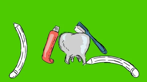 Teeth Brushing Toothbrush - Hand-Drawn Animation - pencils white Stock Footage 98562168