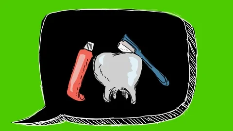 Teeth Brushing Toothbrush - Hand-Drawn Animation - speech bubble black Stock Footage 98562177
