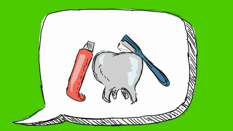 Teeth Brushing Toothbrush - Hand-Drawn Animation - speech bubble white Stock Footage 98562204