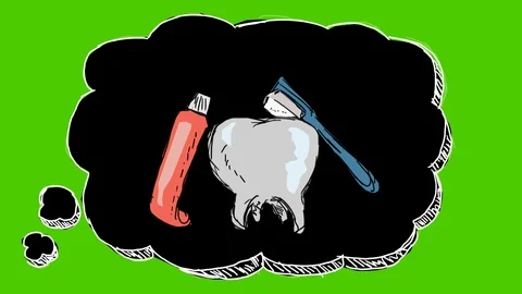 Teeth Brushing Toothbrush - Hand-Drawn Animation - thinking black Stock Footage 98562222