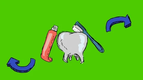 Teeth Brushing Toothbrush - Hand-Drawn Animation - twirling arrows blue Stock Footage 98562238